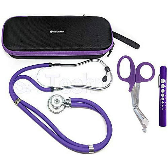 ASATechmed Sprague Rappaport Stethoscope Dual Head Adult + Free Lightweight Storage Case, Matching EMT Shear and Penlight Ideal Gift for Medical Students, Doctors, Nurses, EMT and Paramedics (Purple)