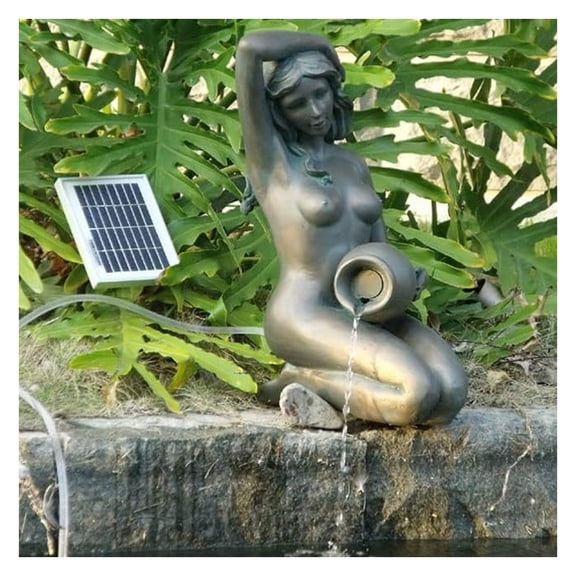 ASC Kneeling Girl Fountain with 2 Watt Solar Pump Kit Day Time Version Bronze