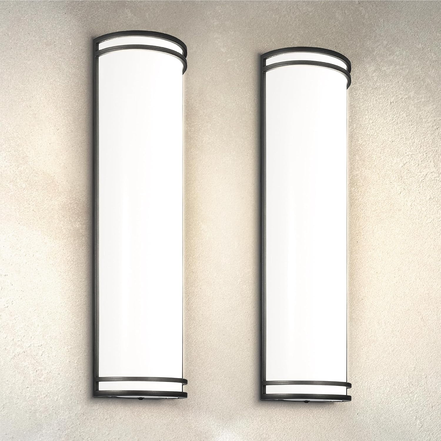 ASD 24 Inch LED Outdoor & Indoor Wall Mount Light Fixture - Matte Black Modern Wall Sconce Lighting - 25W 120-277V 3000K 4000K 5000K Dimmable Front Door & Patio Exterior Lights - ETL, 2 Pack