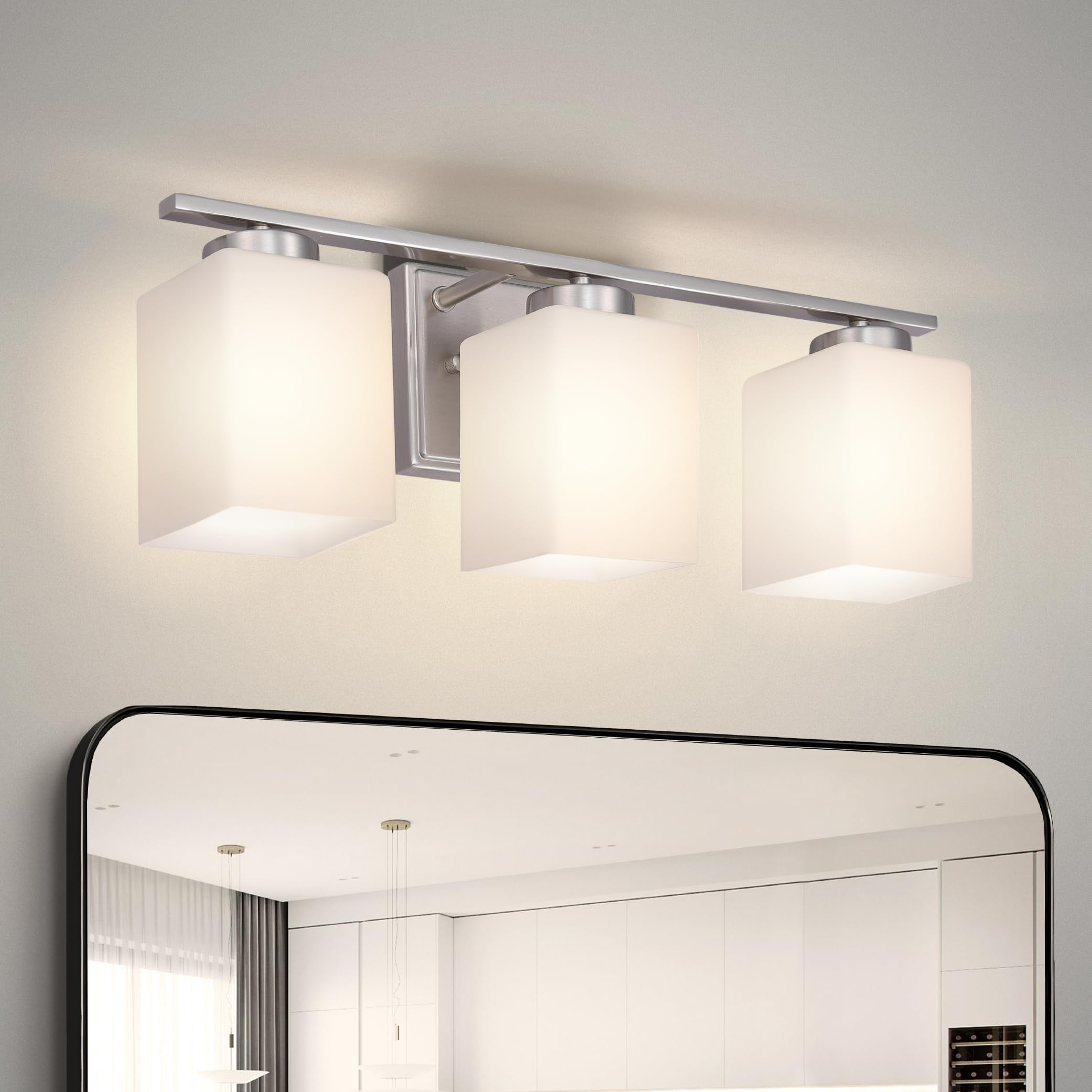 Nickel 3-Light Dimmable Wall Mount Vanity Fixture