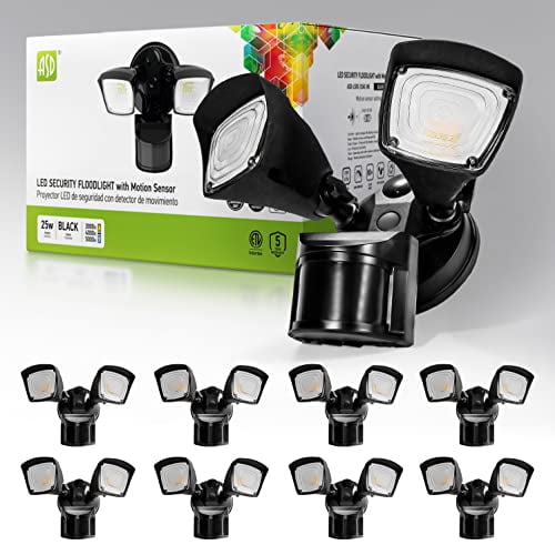 ASD 3CCT 25W 2500LM LED Outdoor Security Light Motion Sensor, 3000K/4000K/5000K Selectable, IP65 Waterproof, Motion Detection Outside Light, Long Lifespan 60,000 Hours, ETL, 8 Pack