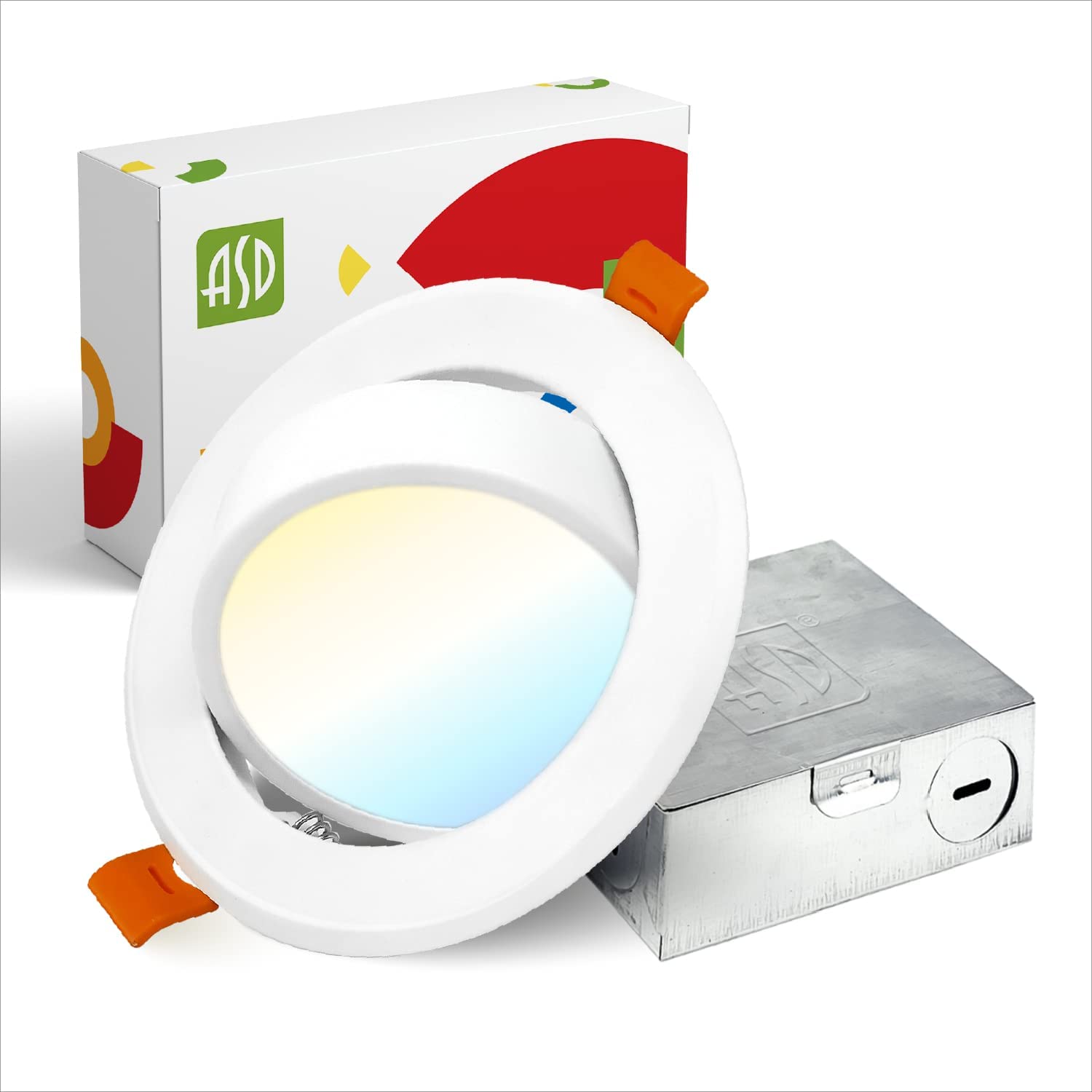 ASD 4 Inch Gimbal LED Recessed Light with Junction Box - 12W, 900 Lm - Dimmable LED Directional Spotlight - 3000K/4000K/5000K Temperature Selectable IC Rated ETL 12 Pack