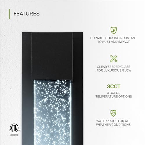ASD LED 13 Inch Bubble Glass Wall Light Fixture | 12W 500LM 3000K-5000K 120V | 3CCT, Waterproof, Dimmable, ETL Listed | Exterior Flush Mount Sconce, Outdoor-Indoor Lighting | Black