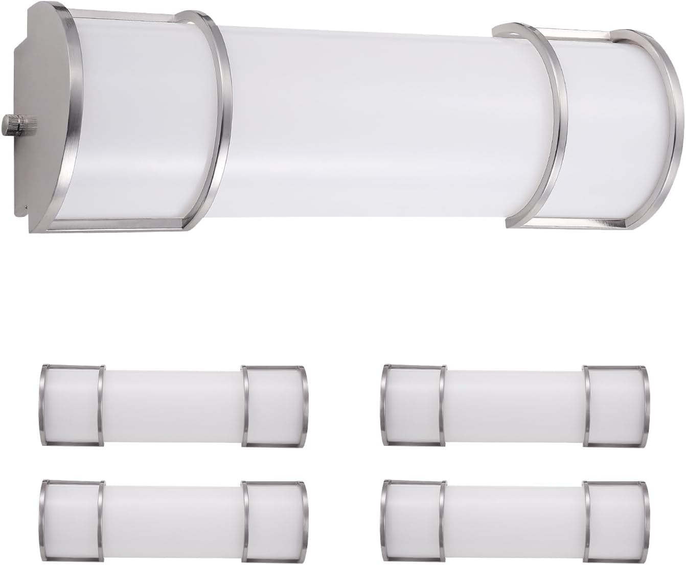 ASD LED 18 Inch Flush Mount Vanity Lighting Fixture | 20W 1650LM 3000K-5000K 120V | 3CCT, Dimmable, Energy Star, ETL Listed | Bathroom Linear Wall Light Bar, Long Tube Bath Sconce | Nickel, 4 Pack