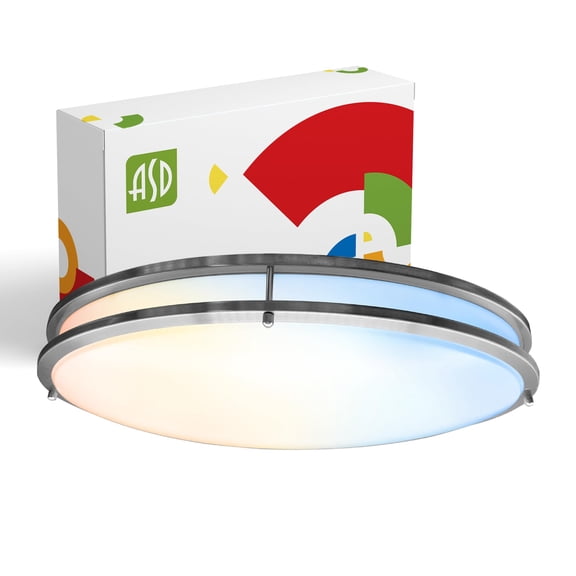 ASD LED 24 Inch Oval Flush Mount Light Fixture | 38W 3280LM 2700-5000K 120V | 5CCT, Dimmable, ETL Listed | Close To Ceiling Double Ring Lamp, Low Profile Lighting | Nickel