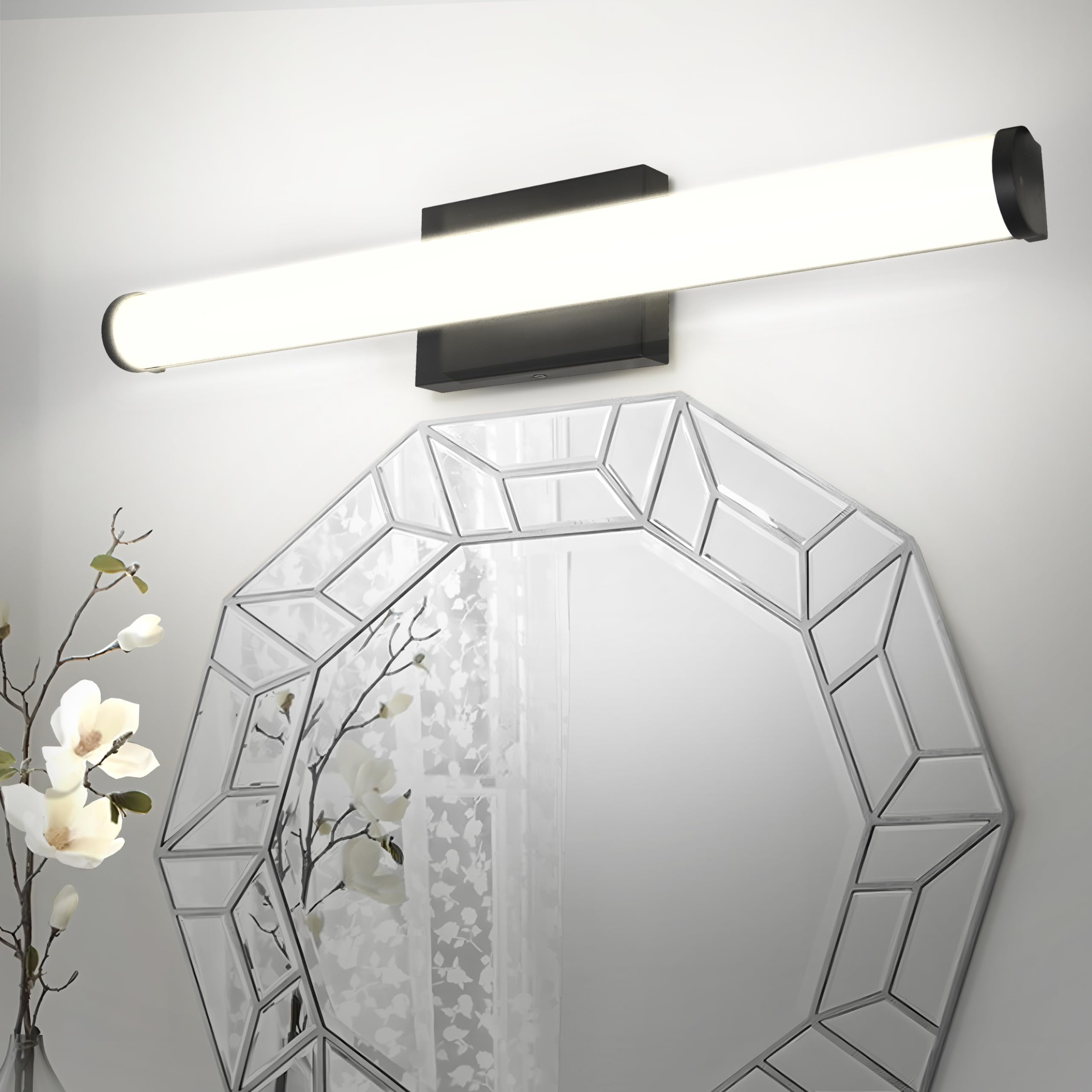 Black 24-Inch Dimmable LED Vanity Light with Acrylic Shade