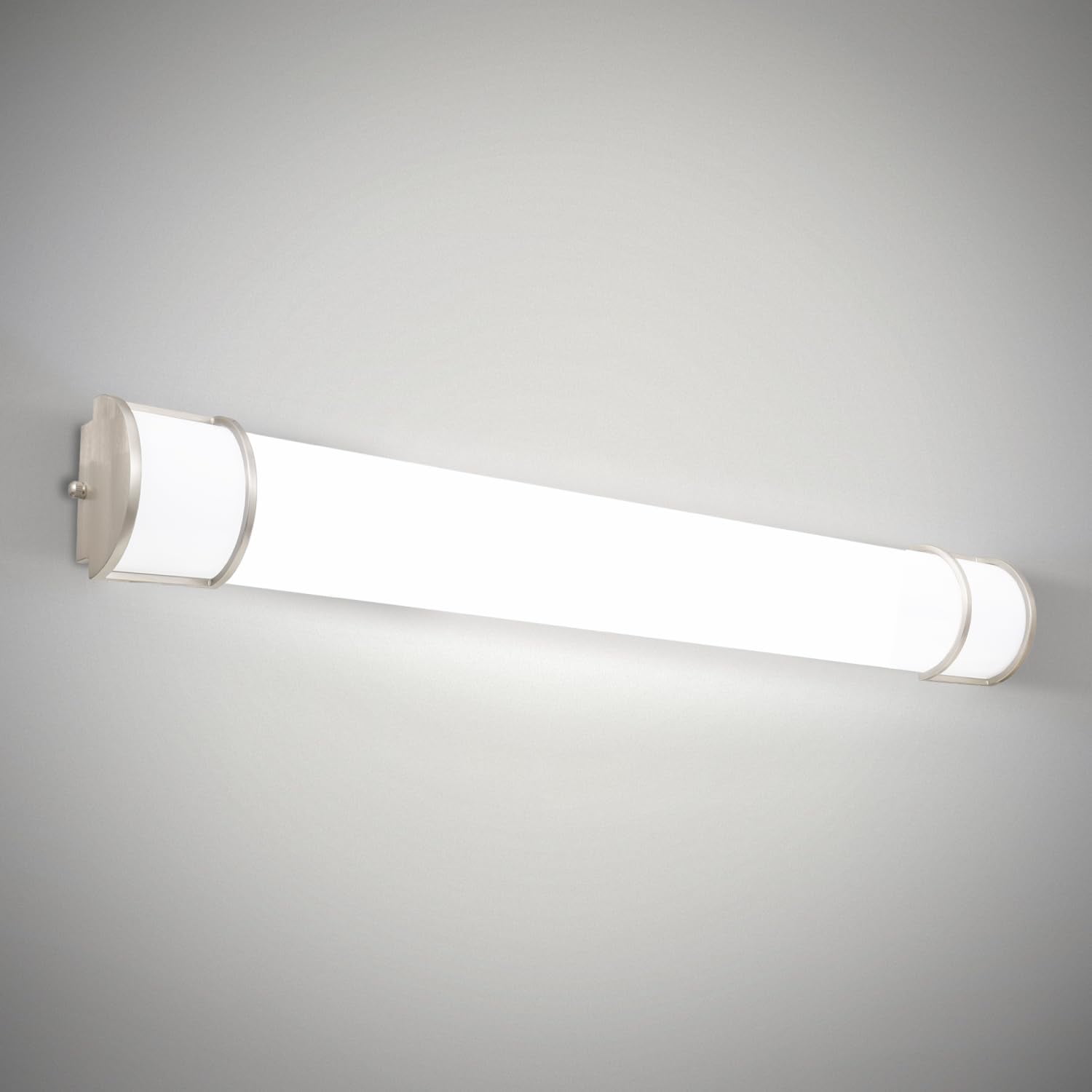 48-Inch Nickel LED Vanity Light with Frosted Acrylic Shade