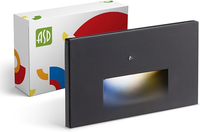 ASD LED Recessed Step Light Fixture | 3W 120LM 3000K-5000K 120V | 3CCT, Photocell, Waterproof, ETL Listed | Dusk to Dawn Stair Lamp, Outdoor Tread Lighting, Staircase Spotlight | Black