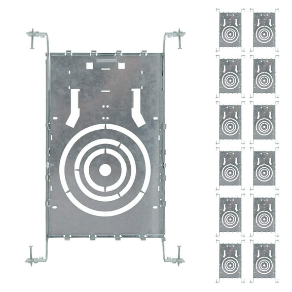 ASD New Construction Mounting Plate with Round Holes - 3/4/6 Inch Adjustable LED Recessed Lighting Housing with Extendable Hanger Bars, Shallow Wafer Light Bracket, Mounting Kit with Notches, 12 Pack