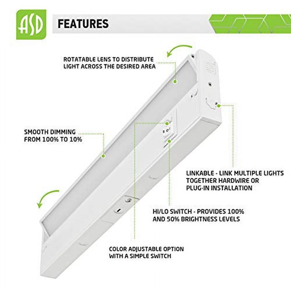 Adjustable 18-Inch White LED Under Cabinet Light with Rotatable Lens