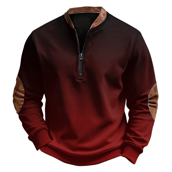 ASDFVBKG 1/4 Zipper Sweatshirt Mens Comfortable Long Sleeve Collared Retro Pullover Trendy Relaxed Fit Loose Pullover Tops Wine M
