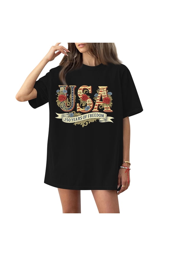250th Anniversary Usa Shirt America 250th Years Anniversary Plus Size T-Shirt 3/4 Sleeve Patriotic Flag Eagle Print Tops 1776-2026 Tshirt Gifts Black S
