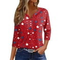 thumbnail image 1 of ASDFVBKG 4th Of July Shirts for Women 3/4 Length Sleeve Independence Day Tshirts Fashion Casual V Neck T Shirts Summer Star Striped Print Tunics Tops Loose Fit Blouses 2XL, 1 of 5