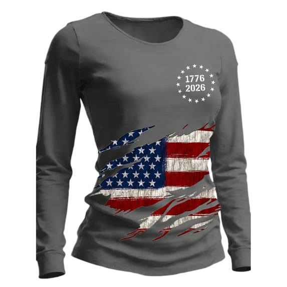 ASDFVBKG American Flag Shirts Womens Vintage American Flag Graphic T-Shirt Crewneck Patriotic Shirts for Women Gray S