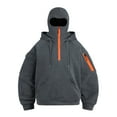 thumbnail image 1 of ASDFVBKG Balaclava Hoodie Men Quarter Zip Up Double Hooded Sweatshirt Wind Resistant Athletic Hoodie Mask Long Sleeve Winter Lightweight Coat Jackets with Pockets Dark Gray S, 1 of 5