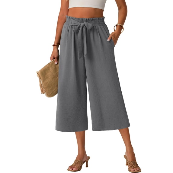 ASDFVBKG Bermuda Shorts for Women Knee Length Elastic Waist Cotton Linen Capris Shorts Knee Length Bermuda Summer Pants Drawstring Fashion Loose Pedal Pushers with Pockets Gray L