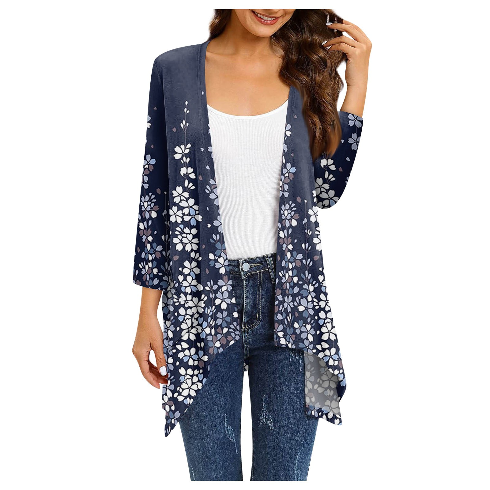 ASDFVBKG Black and White Shrugs 3/4 Sleeve Cardigan for Women