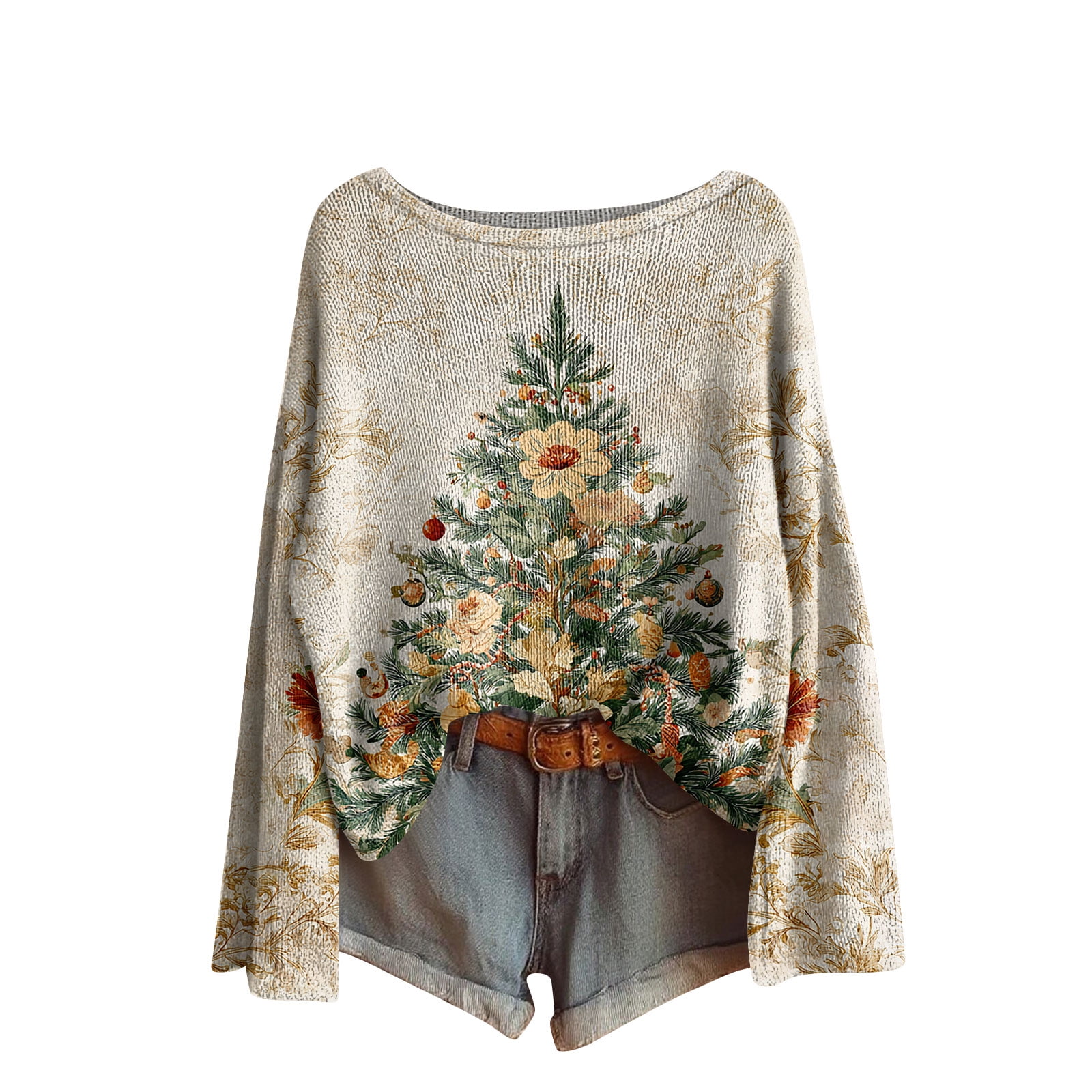 ASDFVBKG Christmas Sweater Women Christmas Tree Graphic Crew Neck ...
