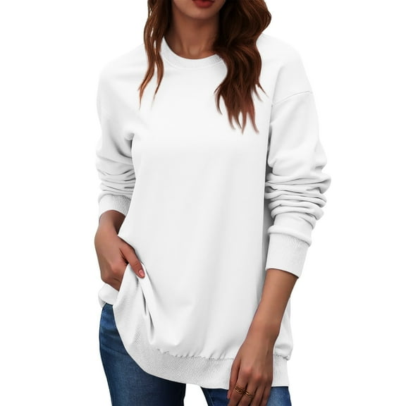 ASDFVBKG Crewneck Sweatshirt Women Comfy Long Sleeve Pullover Lightweight Fleece Trendy Loose Fit Sweatshirts Oversized No Hood Tee Tops White 2XL