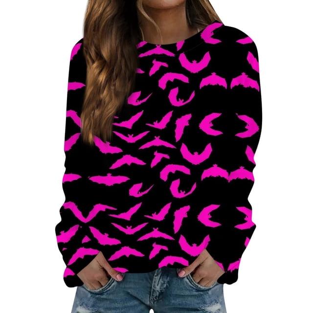 ASDFVBKG Crewneck Sweatshirts Women bat Printed Long Sleeve Autumn