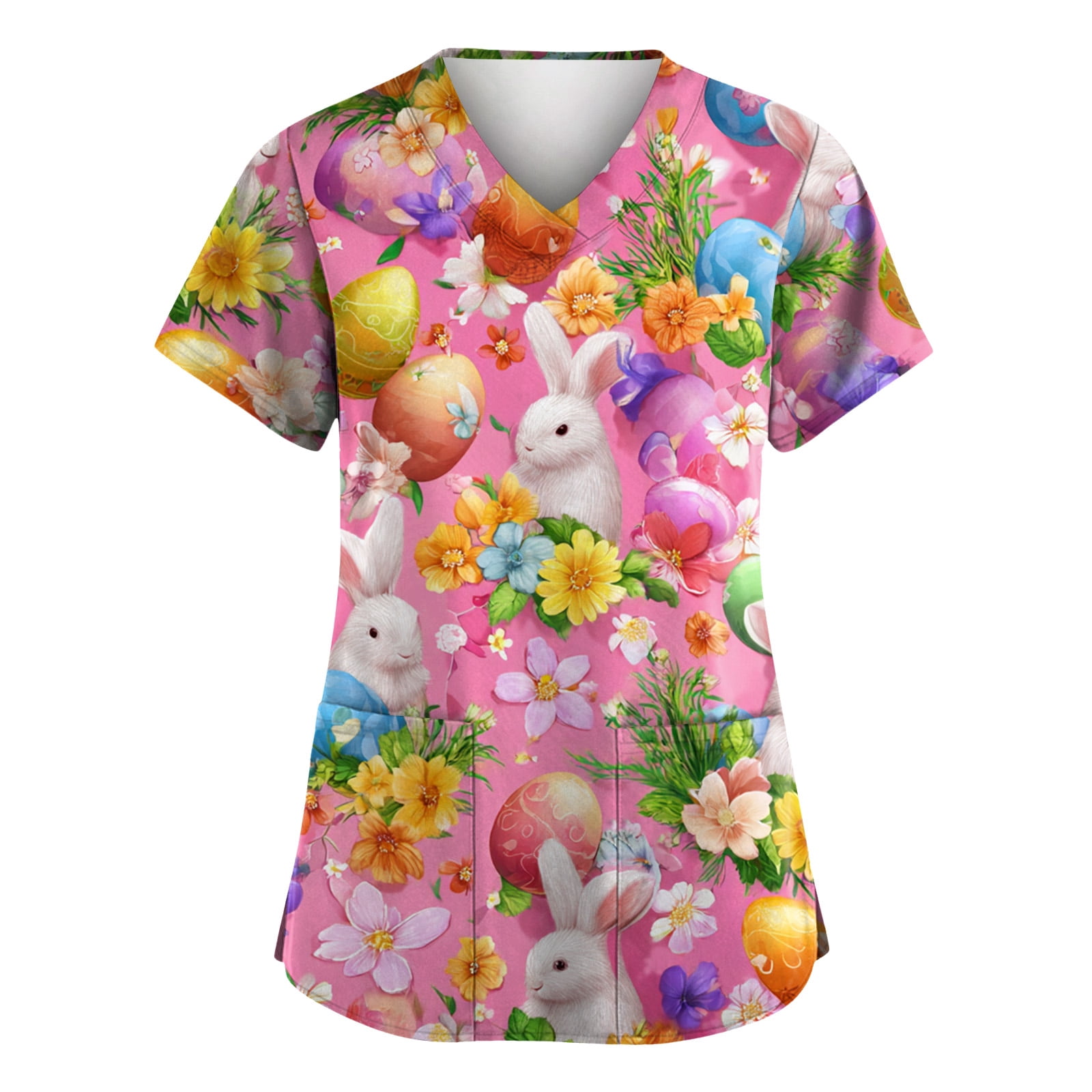 ASDFVBKG Easter Day Scrub Tops Women Short Sleeve V-Neck Nursing Shirt ...