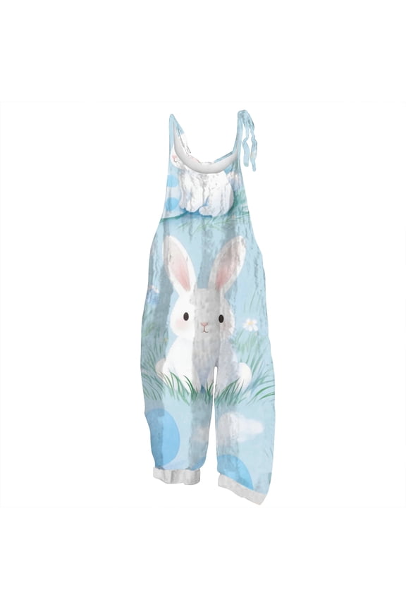 Easter Jumpsuits for Women Plus Size Colored Eggs Print Wide Leg One Piece Jumpsuits Loose Fit 2026 Fashion Clothes Onesie with Pocket Overalls Blue S