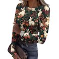 thumbnail image 1 of ASDFVBKG Easter Shirts for Women Casual Crewneck Basic Long Sleeve Slim Fitted Tee Shirts Ribbed Easter Bunny Graphic Comfy Pullover Tops Dark Green 3XL, 1 of 6