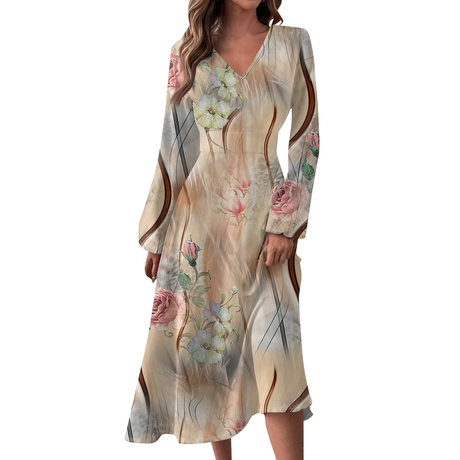 ASDFVBKG Fall Wedding Guest Dresses for Women Winter VNeck Long Sleeve