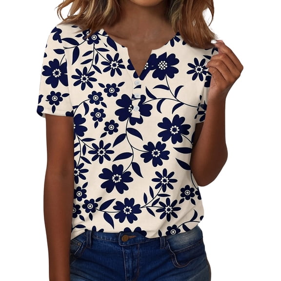 ASDFVBKG Floral Printed Graphic Tees for Women Spring Valentines Day Crew Neck Blouses casual short Length Sleeve Outfit Brown 3XL