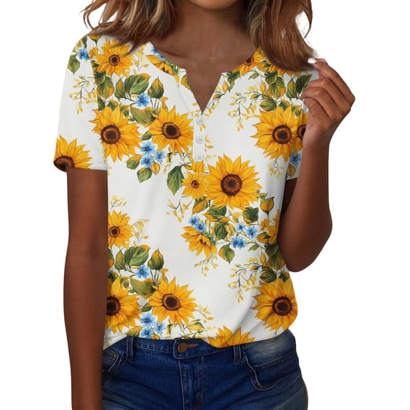 ASDFVBKG Floral Printed Graphic Tees for Women Spring casual short Length Sleeve Blouses Valentine Crew Neck Outfit Orange S