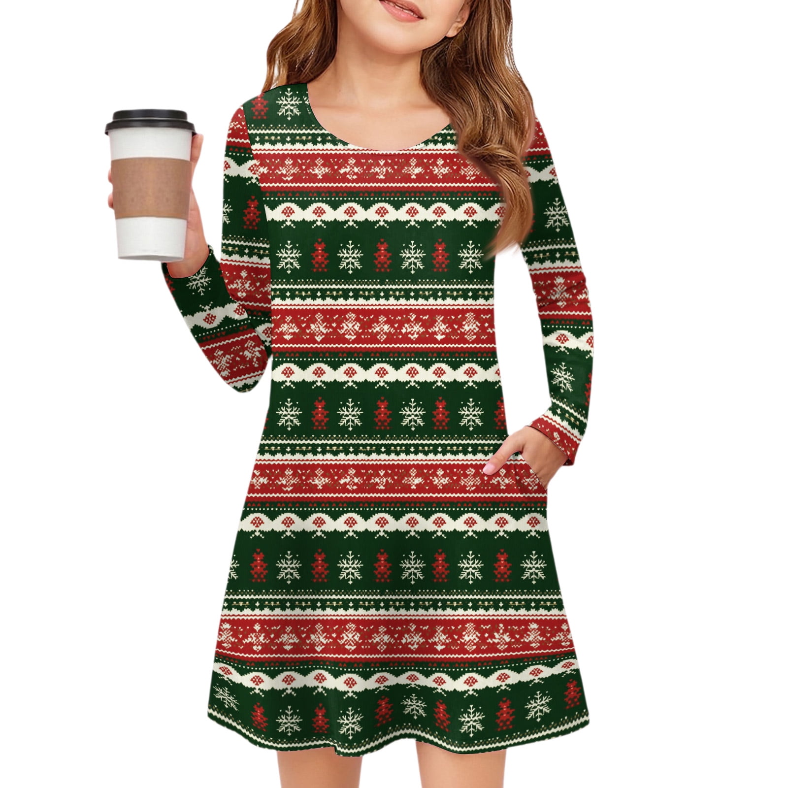 ASDFVBKG Girls Christmas Dresses 10-12 Round Neck Midi Long Sleeve Boho ...