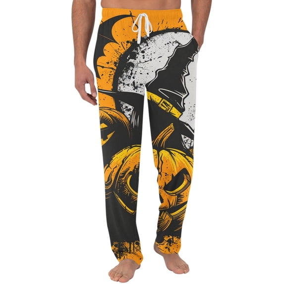 ASDFVBKG Halloween Themed Men's Casual Pajama Pants with Drawstring Elastic Waist, Comfortable Sleepwear Loose Fit for Lounge, Yoga, and Home Wear, Fun Print Design Orange M