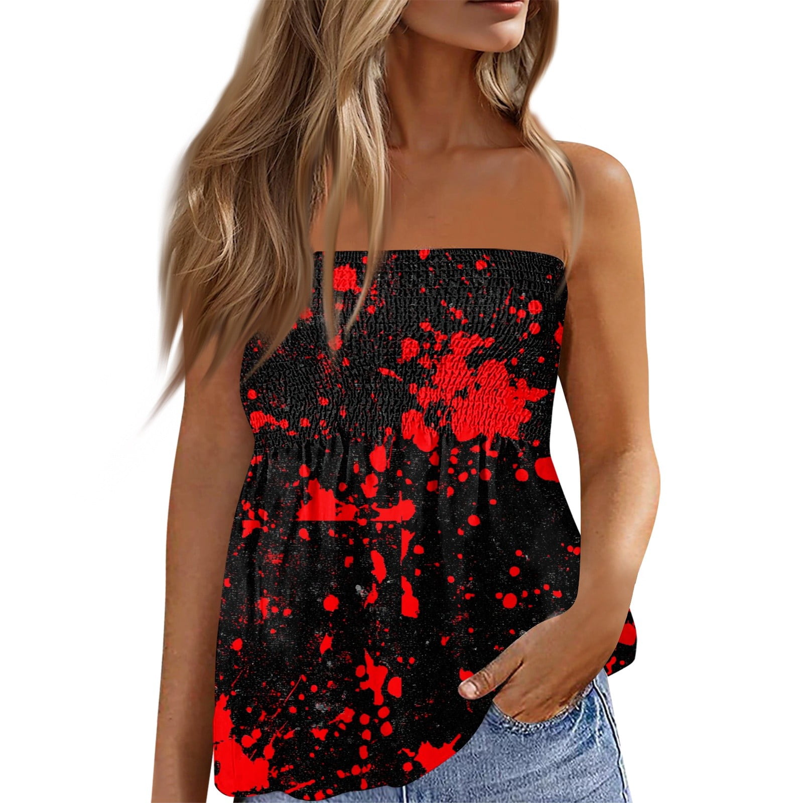 T-shirt Femme Déguisement Halloween Sanglant - Col Rond, Manches Courtes - Motif "bloody" Horreur - Polyester