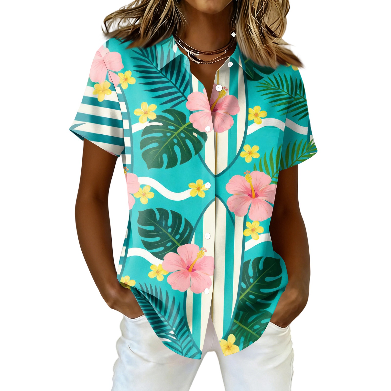 ASDFVBKG Hawaiian Blouses for Women Dressy Trendy Short Sleeve V Neck T ...