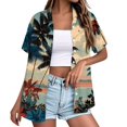 thumbnail image 1 of ASDFVBKG Hawaiian Shirts for Women Tropical Floral V Neck Button Up Tshirt Summer Beach Short Sleeve Blouses Tops Dark Blue S, 1 of 6