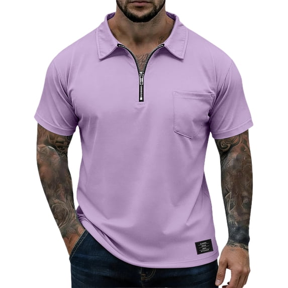ASDFVBKG Henley Shirts for Men Slim Fit Short Sleeve Casual Solid Performance Fashion Workout T-Shirts Purple L