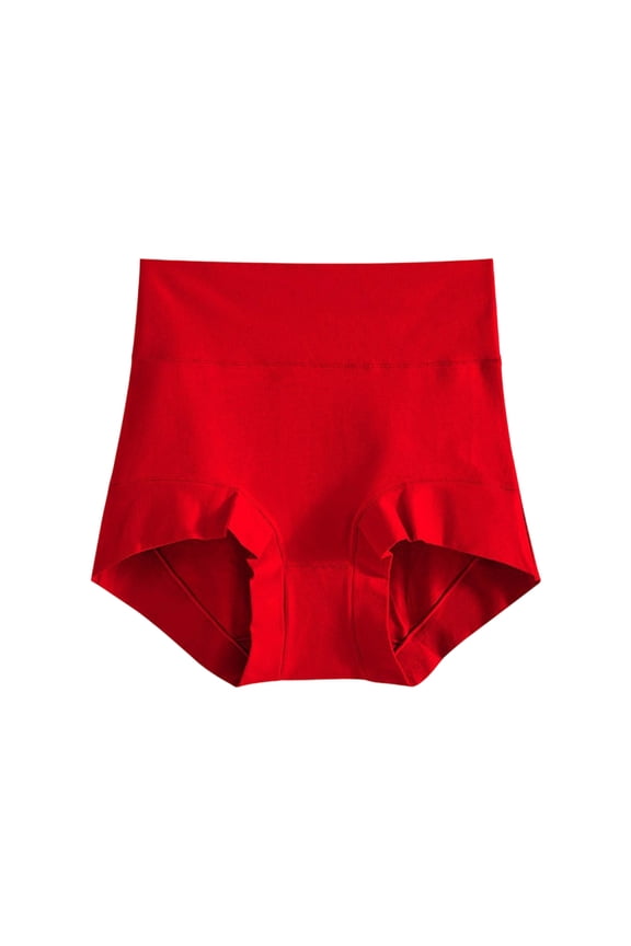 High Waist Tummy Control Underwear, Soft Breathable Shapewear Pants, Stretchy Seamless Butt Lifting Panties for Daily Wear Red L