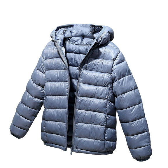 ASDFVBKG Hooded Puffer Jackets for Boys and Girls – Lightweight and Packable – Autumn and Winter Coat, Warm and Comfy Gray 10-11Y
