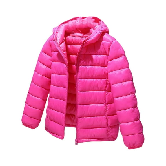 ASDFVBKG Hooded Puffer Jackets for Boys and Girls – Lightweight and Packable – Autumn and Winter Coat, Warm and Comfy Hot Pink 8-9Y
