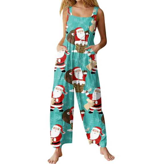 ASDFVBKG Hristmas Jumpsuit for Women Plus Size Button Bell Print Wide Leg One Piece Jumpsuits Loose Fit Fashion Overalls Onesie Pockets 2025 Outfits Dark Blue 4XL