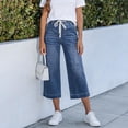 thumbnail image 1 of ASDFVBKG Jeans for Women Cropped Dressy Jeans Stretch Denim Pull on Raw Hem Summer Denim Trouser Navy S, 1 of 5