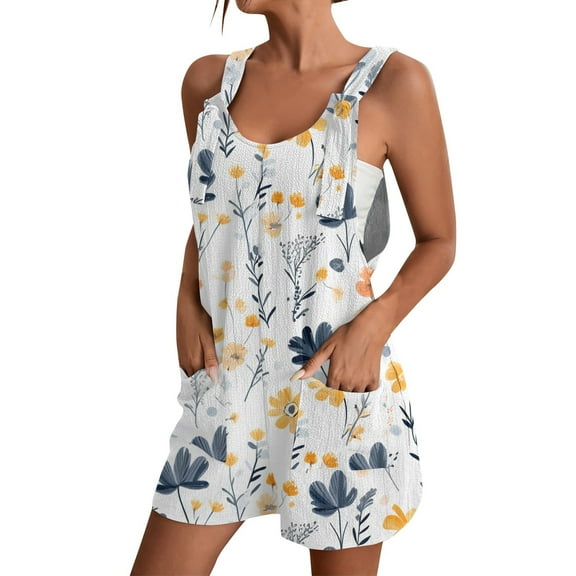 ASDFVBKG Jumpsuits for Women Loose Wide Leg Sleeveless Rompers Boho Suspenders Summer Overalls with Pockets Yellow S