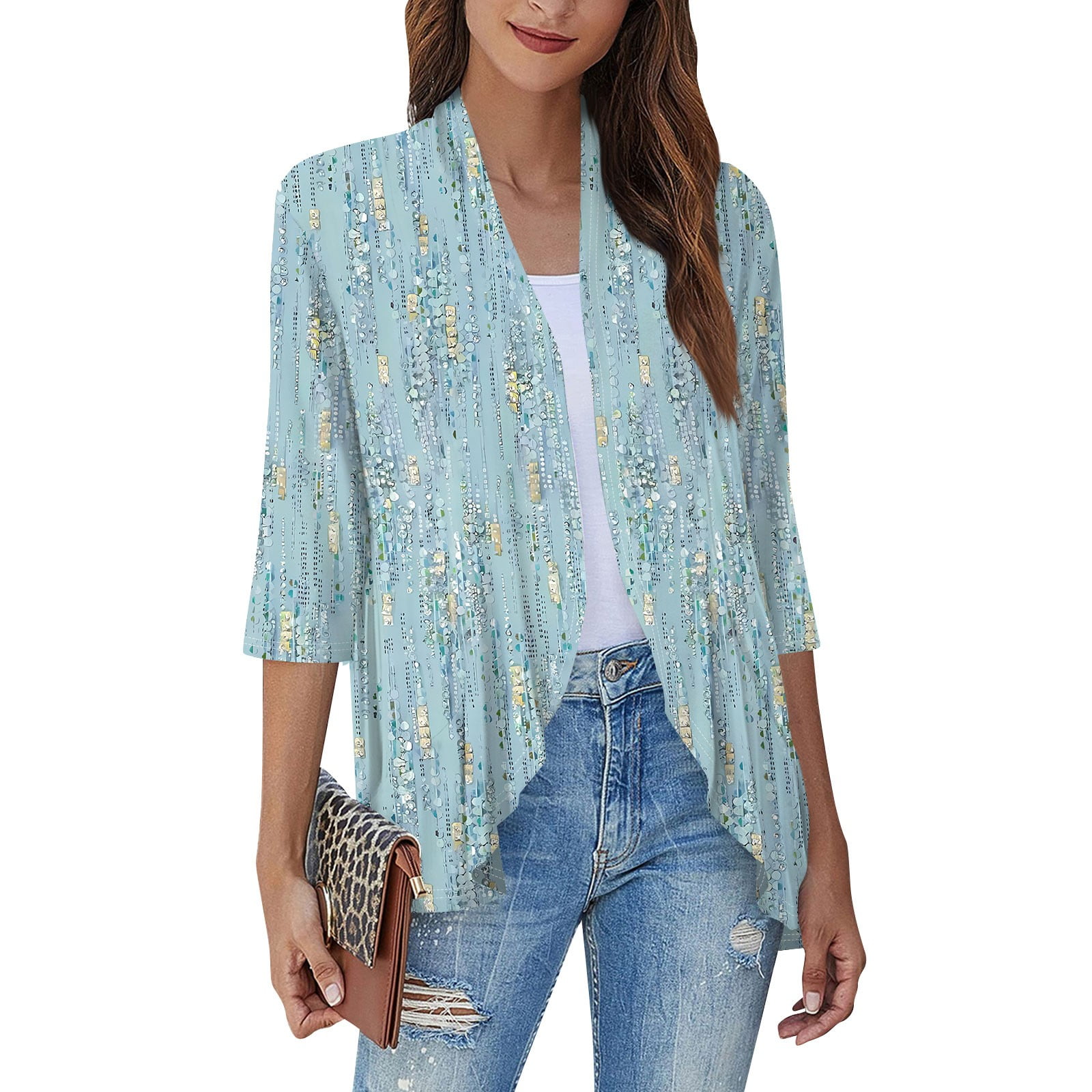 ASDFVBKG Kimonos for Women 3/4 Sleeve Kimono Cardigans for Women — free download