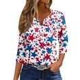 thumbnail image 1 of ASDFVBKG Ladies Patriotic 3/4 Length Sleeve Women's Shirts V Neck T Shirts Independence Day Tops Fashion Casual Summer Red White and Blue Stars and Stripes Print Blouses XL, 1 of 5