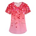 thumbnail image 1 of ASDFVBKG Ladies Valentine's Day Scrub Top Short Sleeve V Neck Casual Scrub Tops Heart Printed Nursing Medical Uniform Trendy Top with Pockets Wine M, 1 of 7