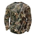 thumbnail image 1 of ASDFVBKG Lightweight Mens Crew Neck Sweatshirt, Camo Maple Leaf Printed Waffle Knit Long Sleeve Casual Pullover Light Brown M, 1 of 5