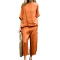 thumbnail image 1 of ASDFVBKG Linen Sets for Women 2 Piece, 3/4 Length Sleeve Linen Sets Women – Casual Shirt & Wide Leg Pants Outfit for Cozy Style Yellow L, 1 of 5