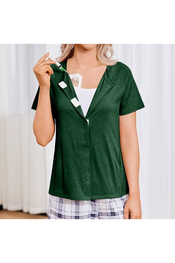 Mastectomy Shirts with Drain Pockets Tear Away Side Shoulder Surgery Tops for Women Chemo Shirts for Port Access 2026 Green XL