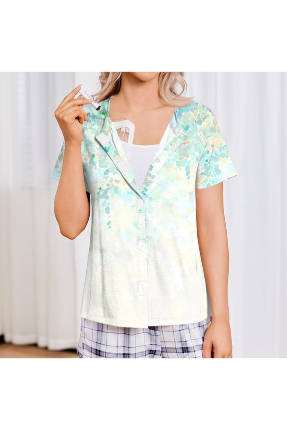 Mastectomy Shirts with Drain Pockets Tear Away Side Shoulder Surgery Tops for Women Chemo Shirts for Port Access Green L