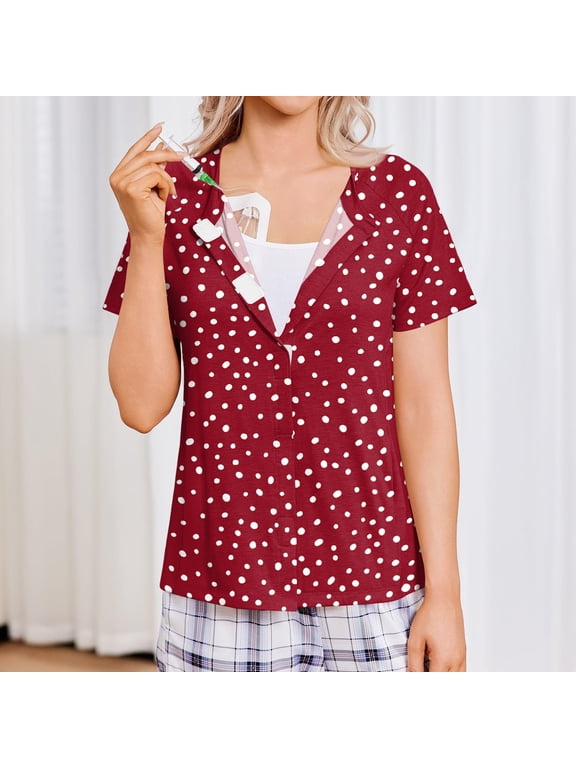 Mastectomy Shirts with Drain Pockets Tear Away Side Shoulder Surgery Tops for Women Floral Print Chemo Shirts for Port Access 2026 Red XL